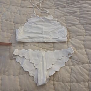 Marysia Scallop Hipster Bikini Bottom and Scalloped High Neck Halter Bikini Top